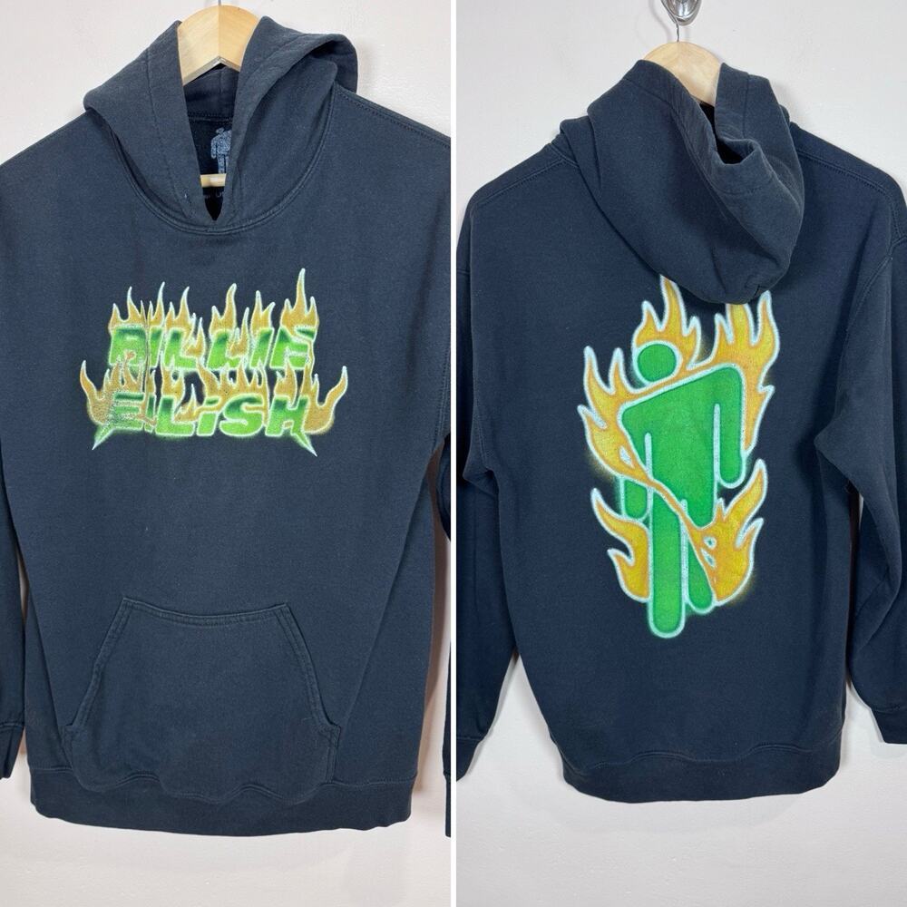 Billie Eilish Slanted Figure Pullover Hoodie Sweatshirt Grunge M Flames